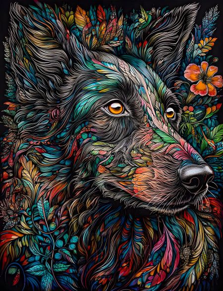

Алмазная мозаика без подрамника Собака фэнтези, 70x50 см, 50 цветов, 62371, РА-201