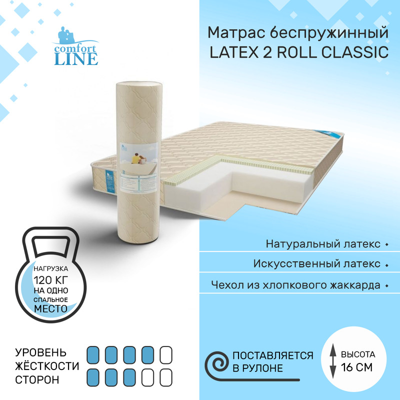 

Матрас беспружинный Comfort Line latex 2 Roll Classic 80х200, высота 16 см, Latex2 Roll Classic