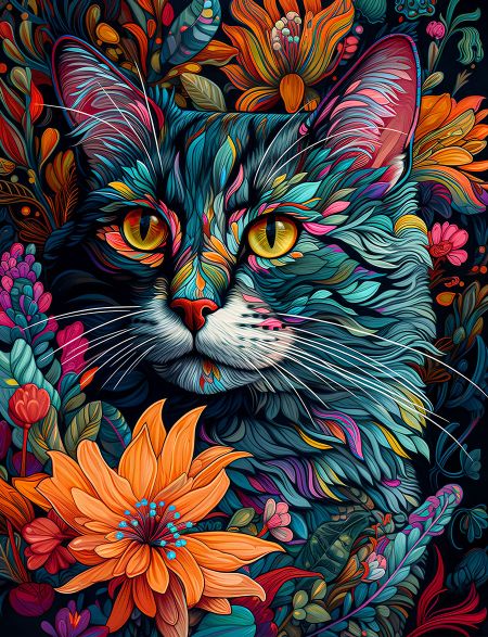 

Алмазная мозаика без подрамника Магический кот, 50x40 см, 30 цветов, 62334, РА-198