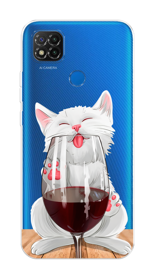 

Чехол на Xiaomi Redmi 9C "Кот с бокалом", Прозрачный;белый;красный, 39050-1