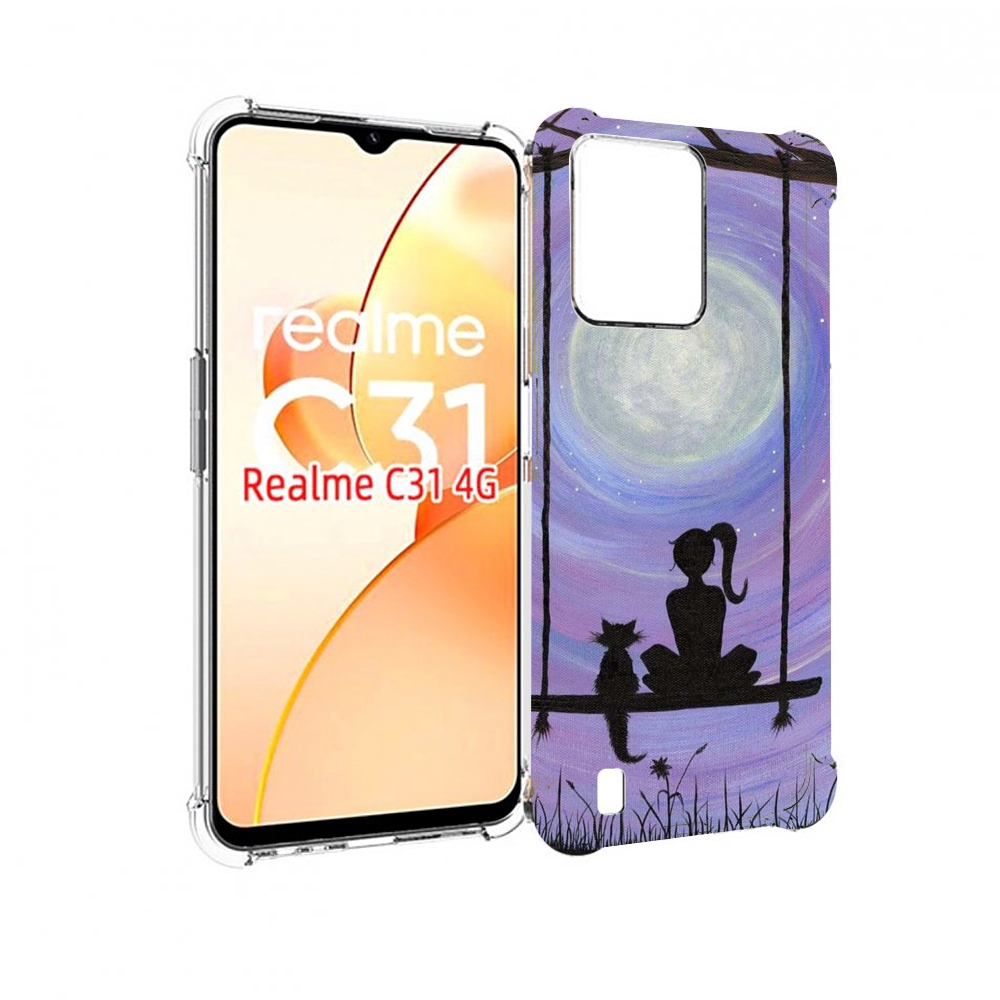 

Чехол MyPads девушка с котом на качеле женский для OPPO Realme C31, Прозрачный, Tocco