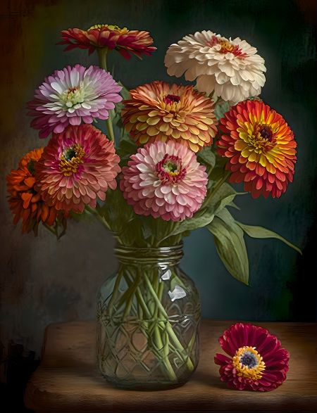 

Алмазная мозаика без подрамника Цинии в букете, 40x30 см, 50 цветов, 62322, РА-196