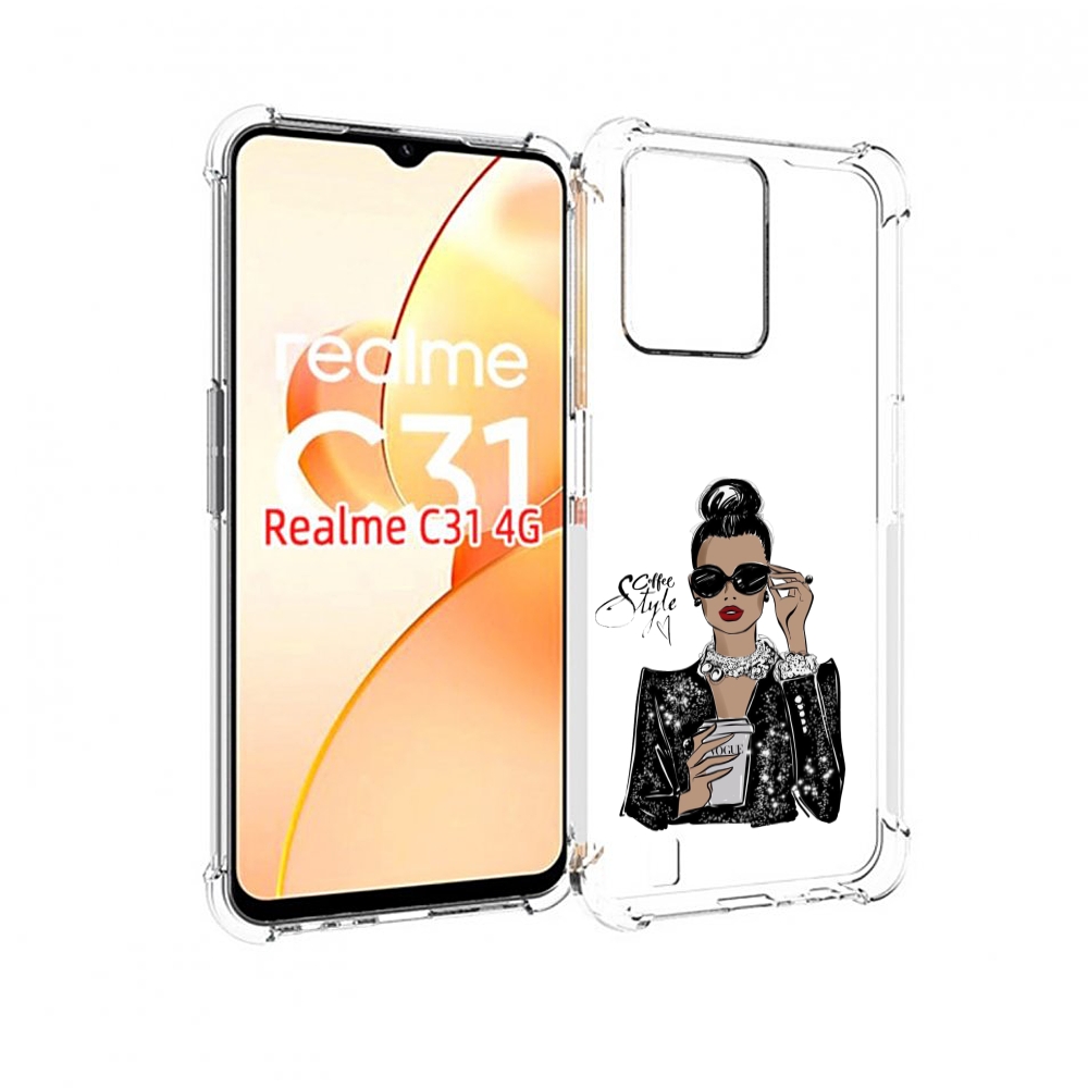 Чехол MyPads девушка в черных очках в пиджаке для OPPO Realme C31