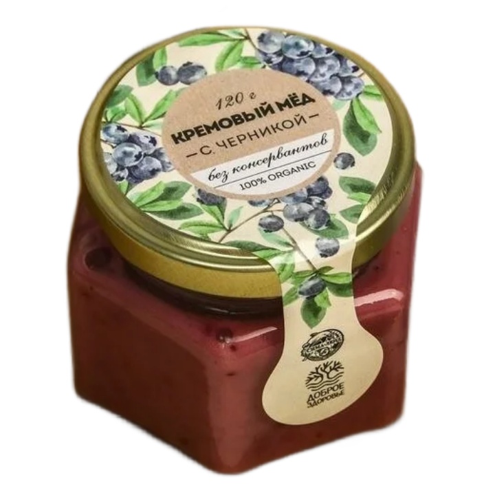 

Кремовый мёд ORGANIC, с черникой, 120 г.
