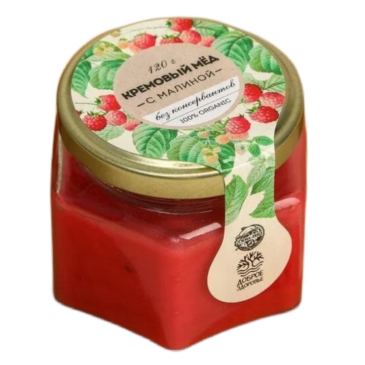 

Кремовый мёд ORGANIC, с малиной, 120 г.