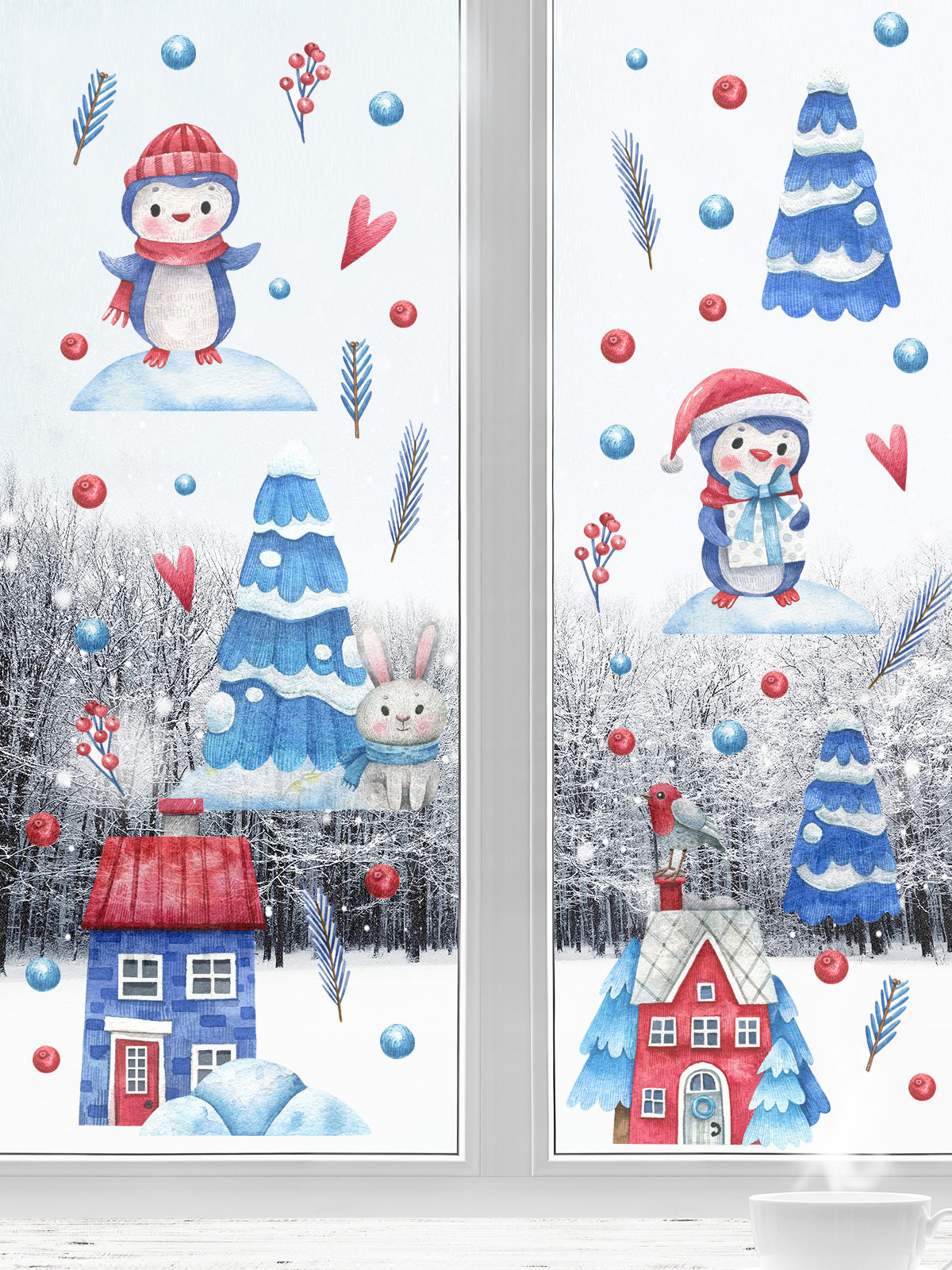 

Новогодние наклейки на окна и стены VEROL Зимний городок на Новый год 2022, Н0124/