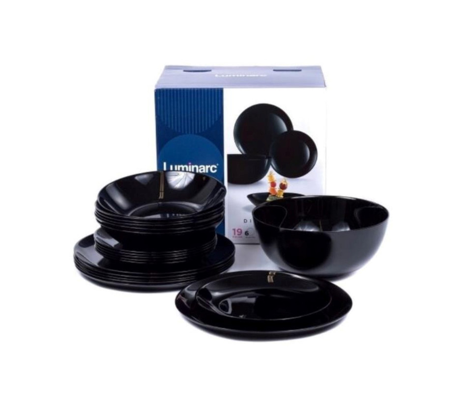 фото Столовый набор посуды, сервиз черный 19 предметов с подарком внутри luminarc