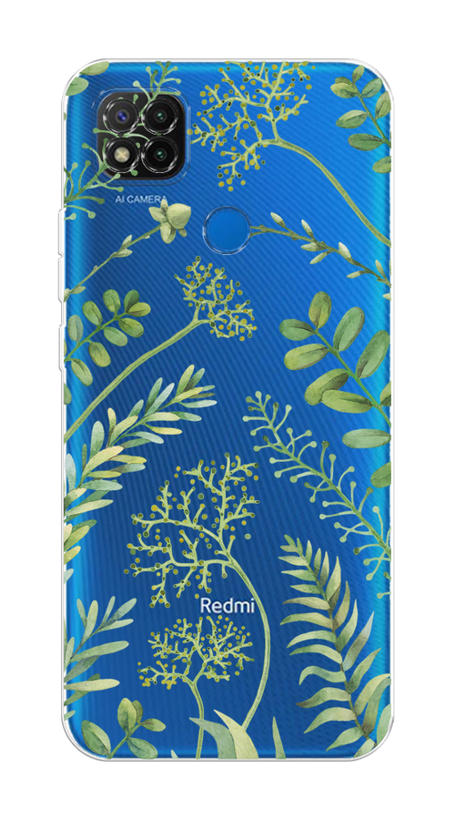 

Чехол на Xiaomi Redmi 9C "Green Leaves", Зеленый;прозрачный, 39050-1