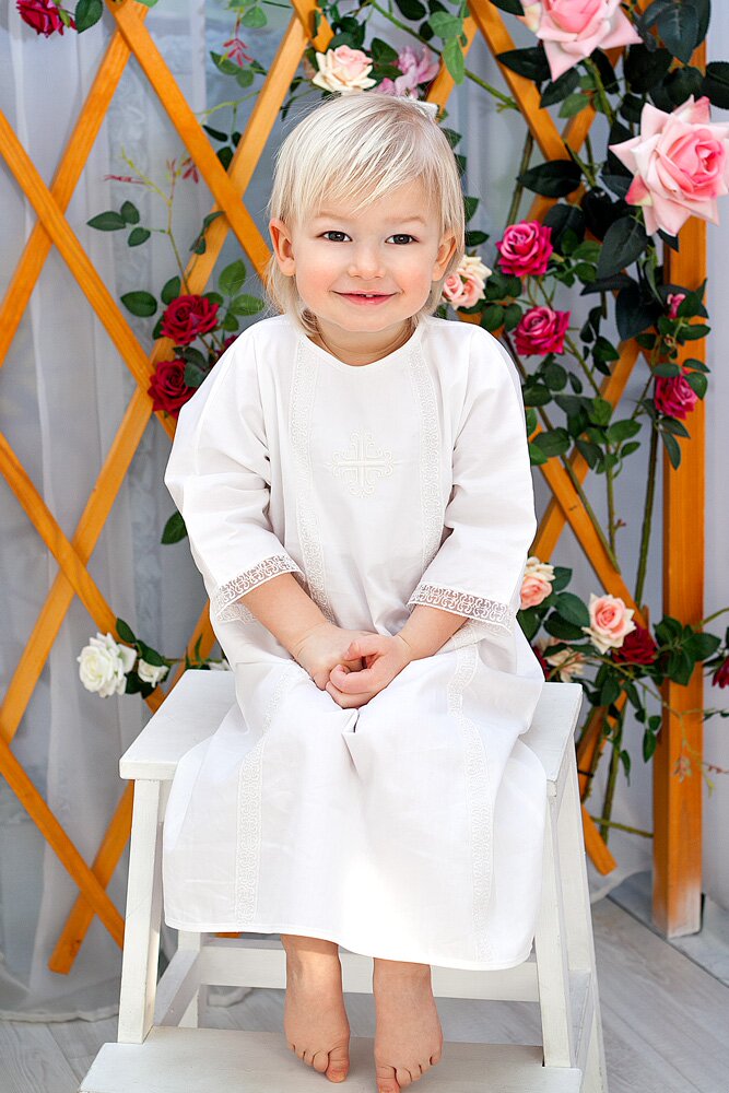 фото Антон (1 пр., крестильная рубашка для мальчика) белый, 92-98 см makkaroni kids