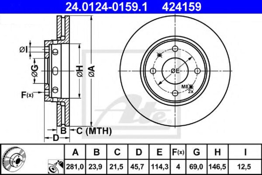 фото Диск тормозной передний mitsubishi carisma 95>06 volvo s40 i/v40 95>04 ate 24012401591