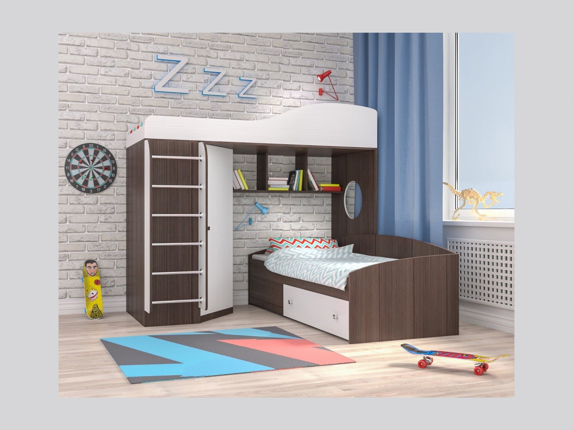 

Кровать-чердак Кадет 2 с металлической лестницей (Белое дерево, Винтерберг), 1205245266