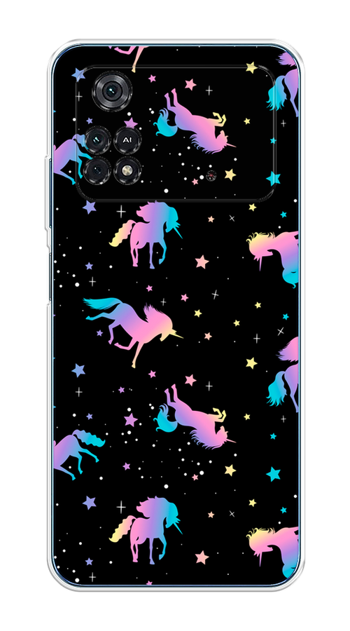 

Чехол на Poco M4 Pro 4G "Единороги градиент", Черный;розовый;голубой, 313050-1