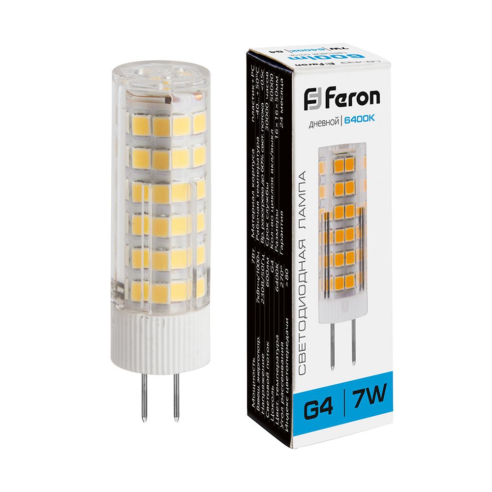 

Лампа светодиодная FERON, G4, 7W, 6400K, арт. 678051 - (10 шт.)