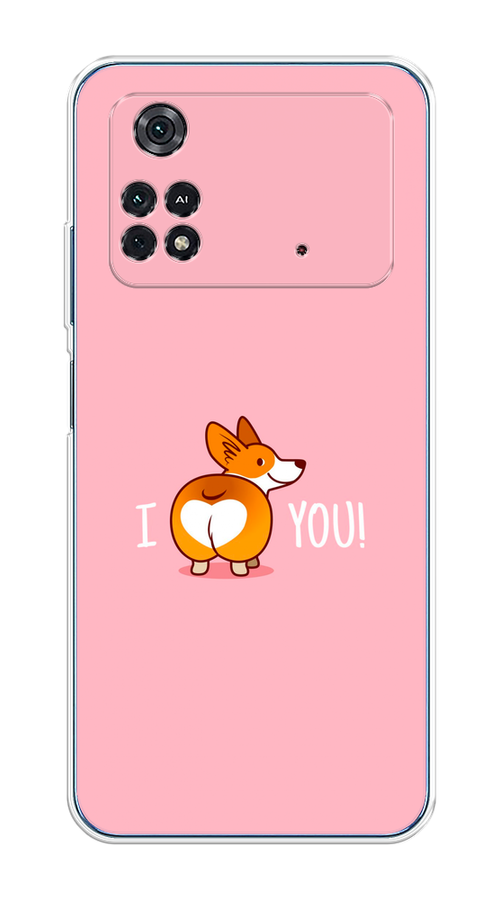 

Чехол на Poco M4 Pro 4G "Корги I love you", Розовый;коричневый;белый, 313050-1