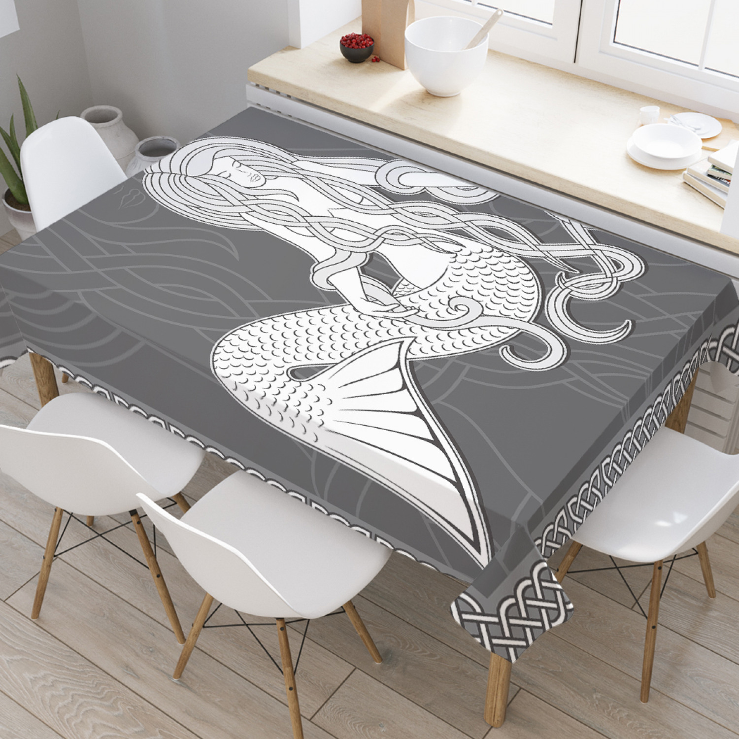 

Скатерть прямоугольная JoyArty "Длинноволосая русалка" из оксфорда, 180x145 см, Серый, Длинноволосая русалка