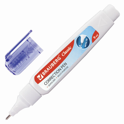 

Корректирующая ручка Brauberg 9мл металлический наконечник 12шт
