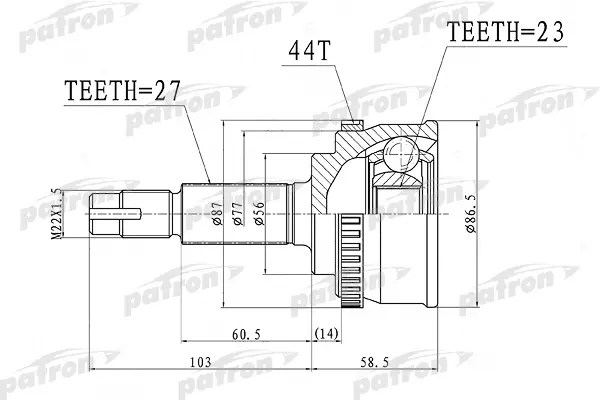 

ШРУС наружный с кольцом ABS 27x56x23 ABS:44T NISSAN PRIMERA P12 01-07 PATRON PCV1415