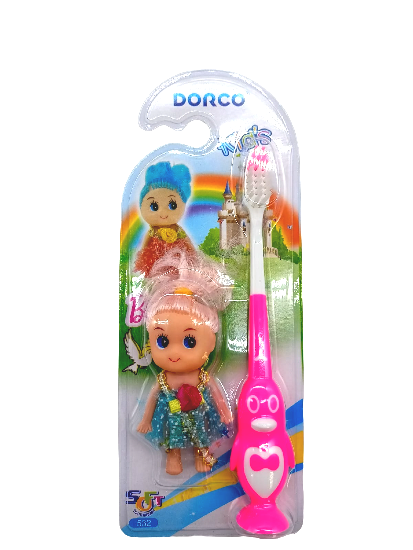 Зубная щетка для девочек Dorco детская Подарок кукла розовый