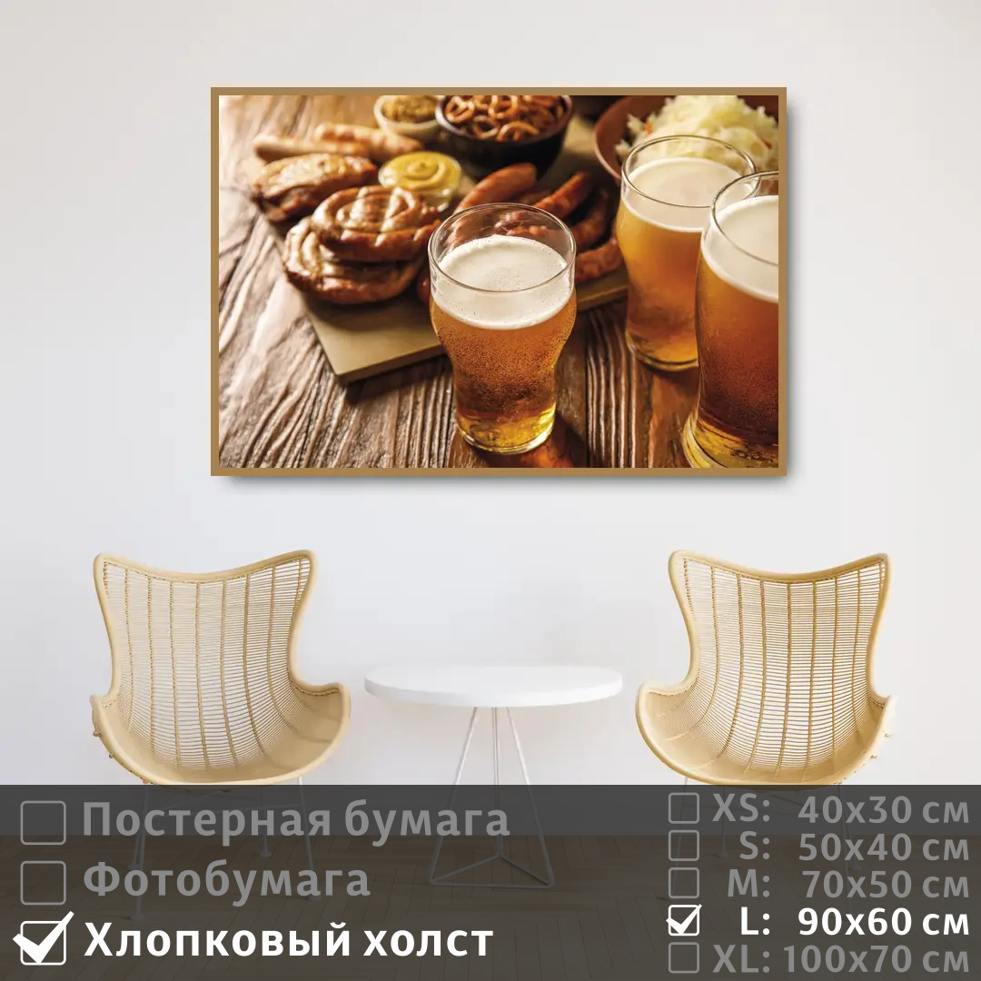 

Постер на холсте ПолиЦентр Пиво и еда в пабе 90х60 см, ПивоИЕдаВПабе