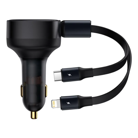 Автомобильная зарядка Baseus Enjoyment Retractable 2-in-1 Car Charger C+L 30W CGTX000001