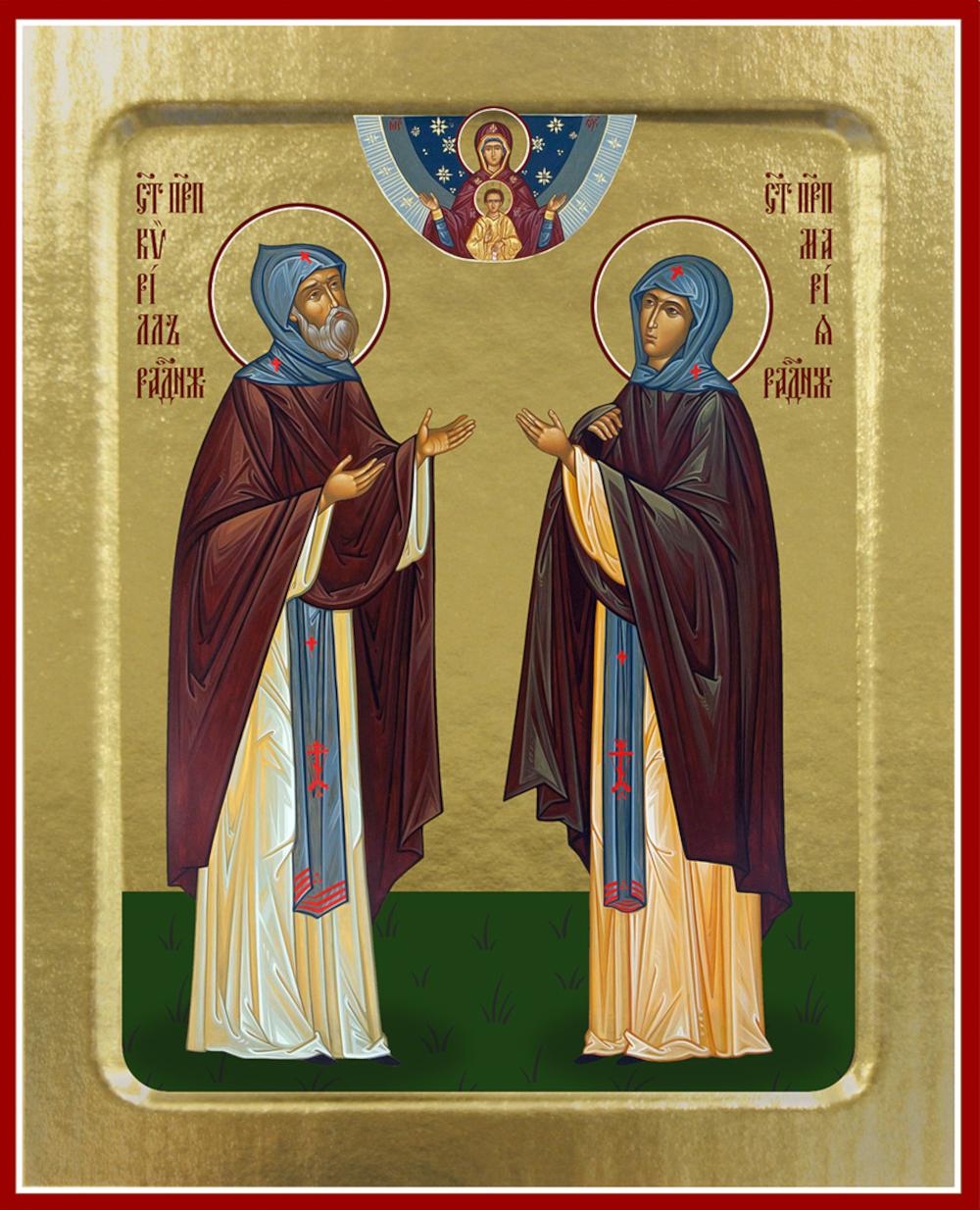 Икона Синопсисъ Кирилла и Марии Радонежских, преподобных на дереве 125 х 160