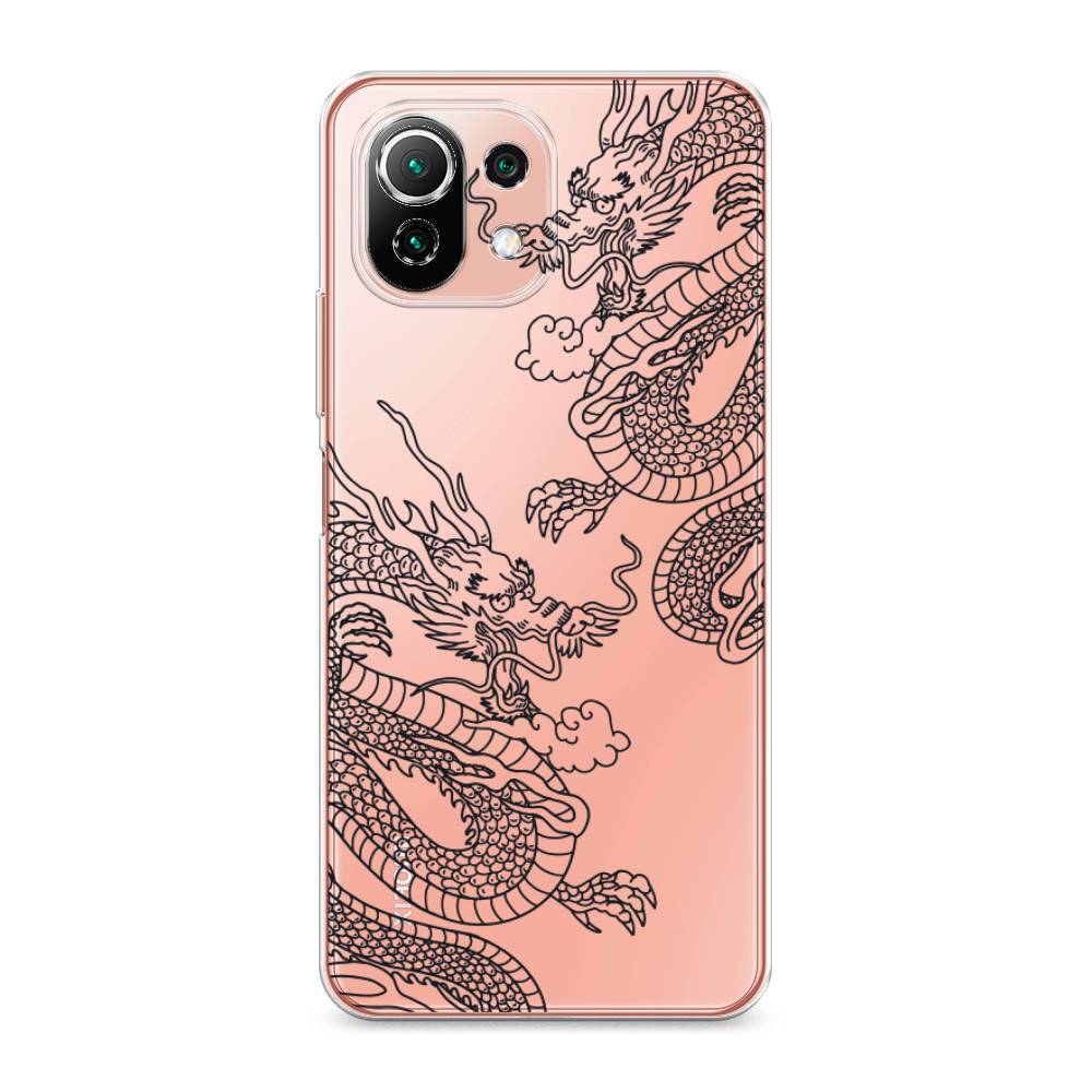 

Чехол на Xiaomi Mi 11 Lite/5G NE "Два китайских дракона", Серый;черный, 310250-1