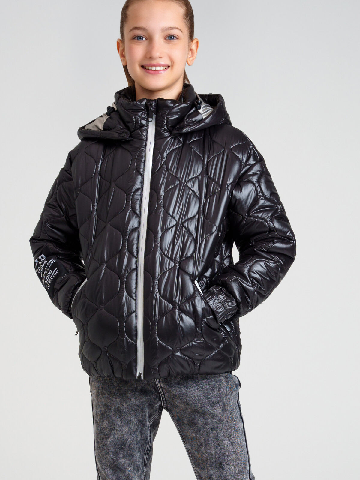 

Куртка текстильная с полиуретановым покрытием для девочек PlayToday, черный, 164, 32221423