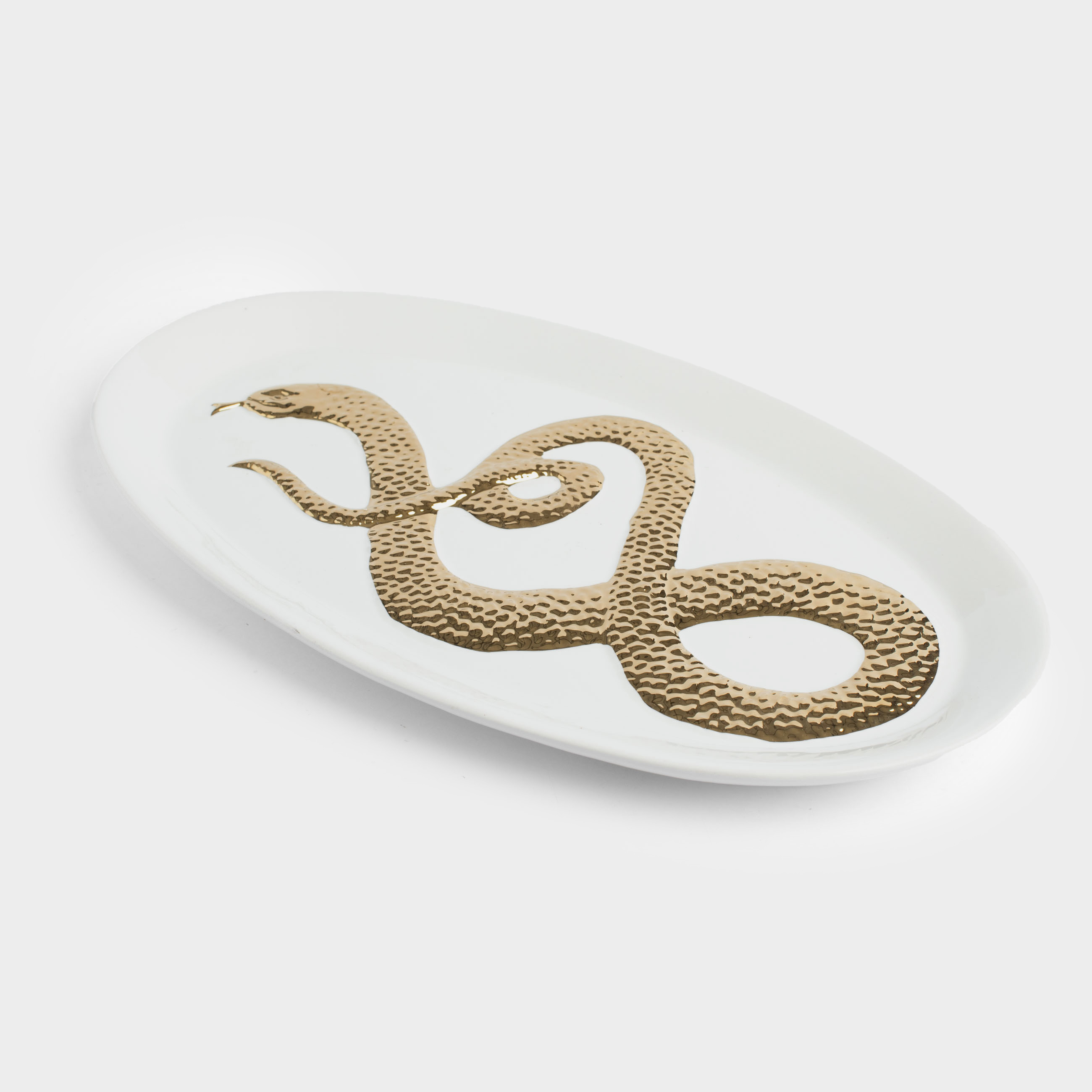 

Блюдо, 31х18 см, керамика, овальное, бело-золотистое, Змея, Snake gold