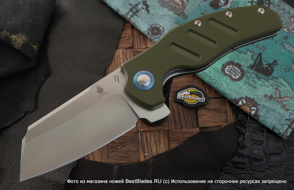 

Брутальный складной нож Kizer Knives C01C XL сталь 154CM, зеленая G-10