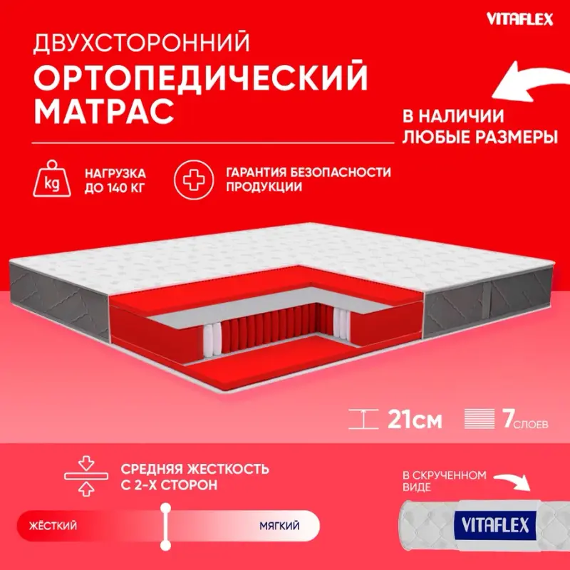 

Ортопедический матрас VITAFLEX Anatomic K Sk 110x185, Белый;серый, Vitaflex Anatomic K Sk