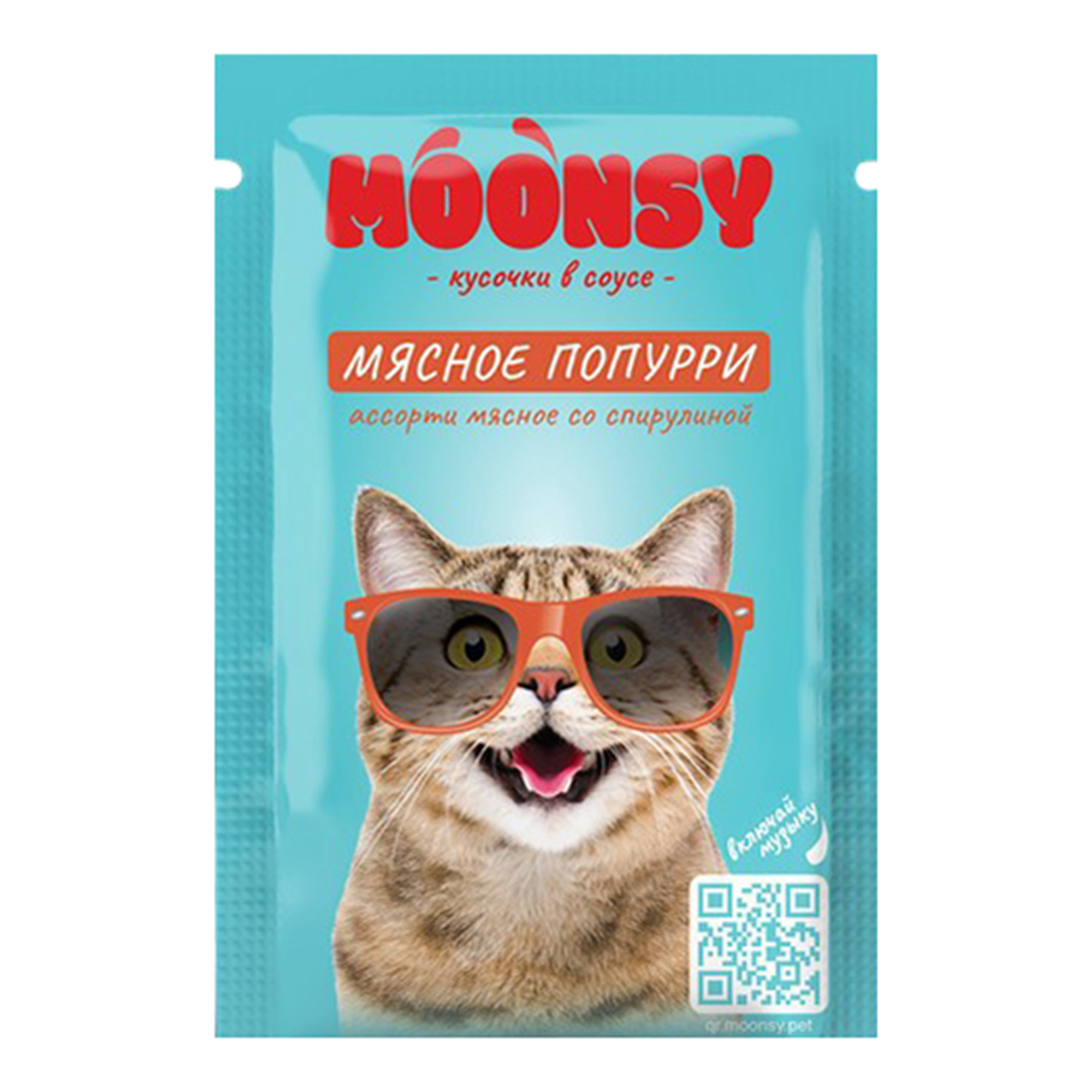 Влажный корм для кошек Moonsy Мясное попурри, ассорти мясное со спирулиной, 80г