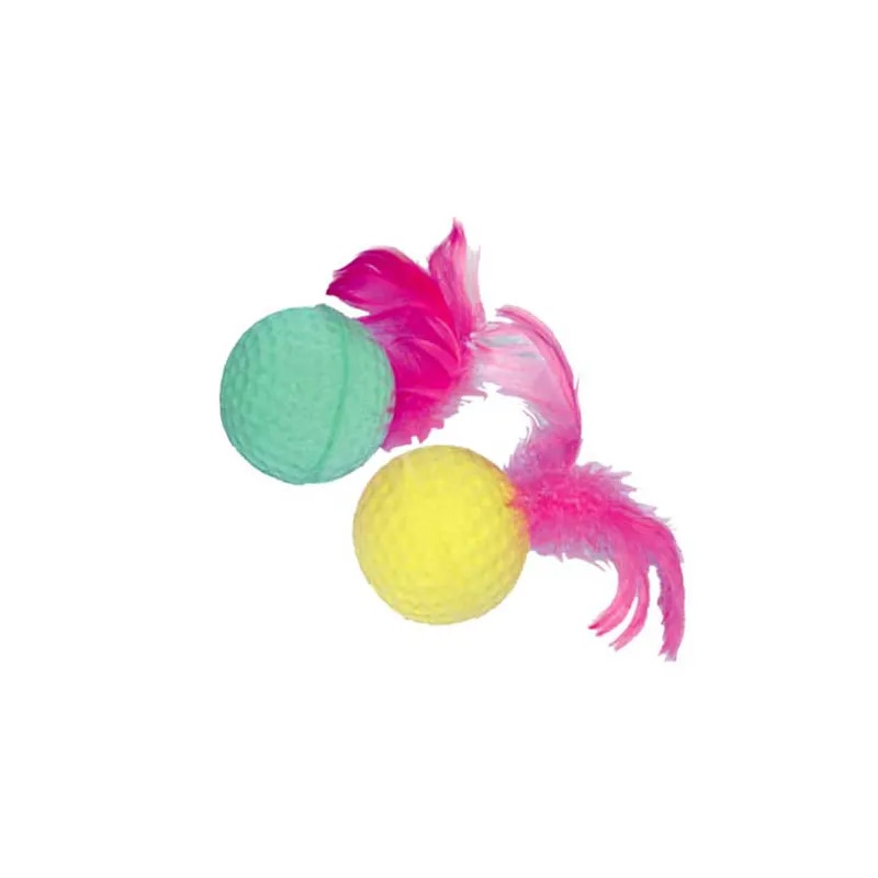 Мячик для кошек Котенок гольф с пером 4 см 4 шт в ассортименте