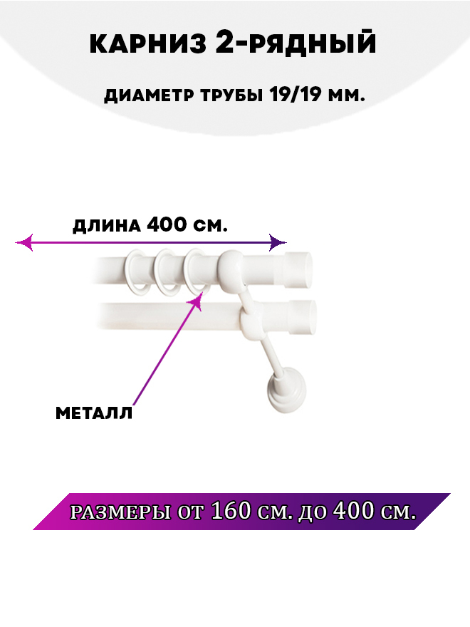 

Карниз металлический двухрядный Заглушка, цвет Белый глянец, 4 м., Заглушка