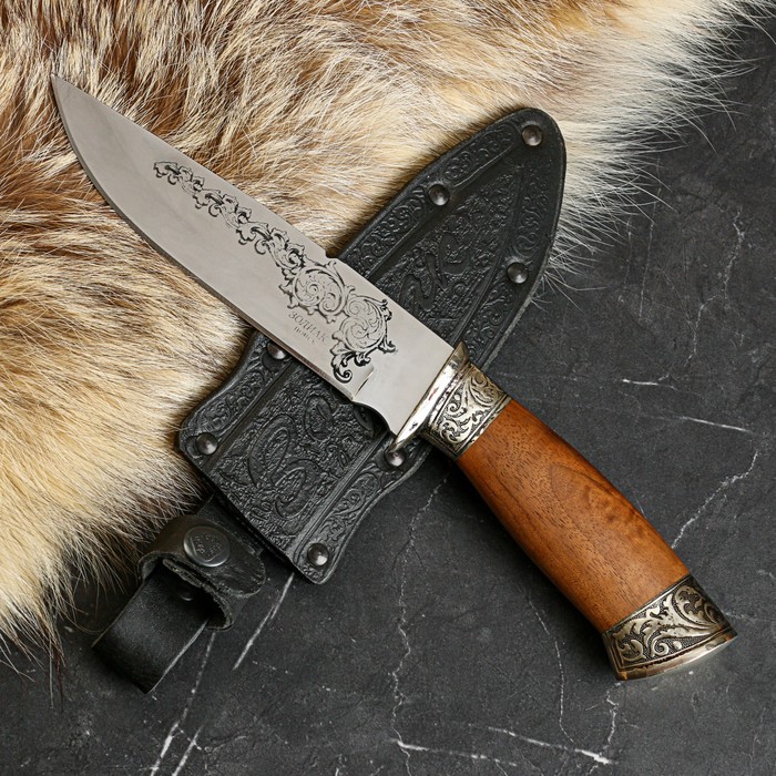 фото Нож кавказский, туристический "зодиак" с ножнами, гарда, сталь - 40х13, орех, 14.5 см кизляр
