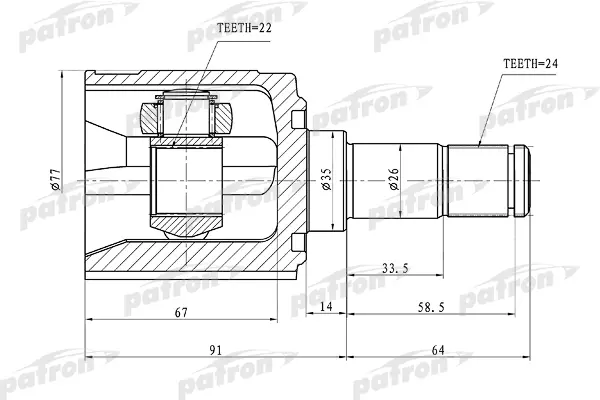 

ШРУС внутренний левый 24x35x22 KIA SHUMA,II/SEPHIA,II/MENTOR,II/SPECTRA 04 PATRON PCV1170