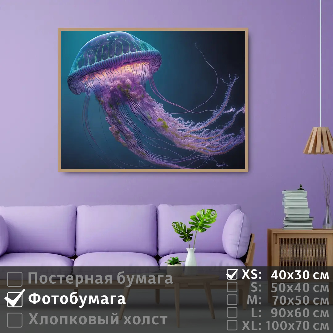 

Постер на фотобумаге ПолиЦентр Светящаяся медуза под водой 40х30 см, СветящаясяМедузаПодВодой