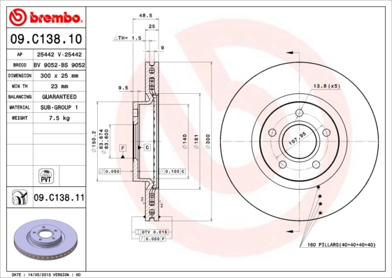 

Тормозной диск brembo комплект 1 шт. 09C13811
