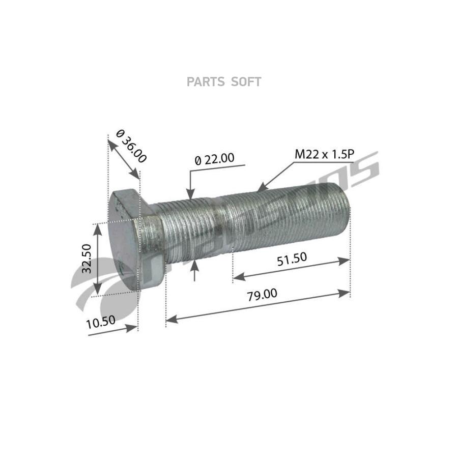 400603_шпилька ступицы колеса! M22x1,5, L89/79мм MAN TGM/TGA/TGS/TGX, Lions, Neoplan