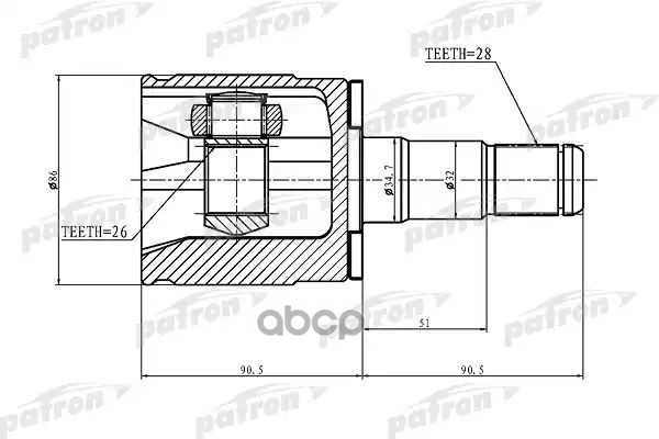 

ШРУС внутренний левый 28x34.7x26 MITSUBISHI PAJERO II V14W-V55W 1991-04 PATRON PCV1402