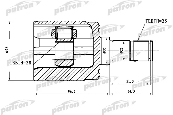 

ШРУС внутренний правый 28x35x25 HONDA CIVIC/CIVIC FERIO EK/EJ9 95-01 PATRON PCV1023