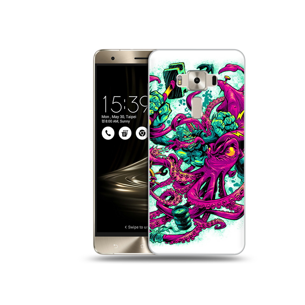 

Чехол MyPads Tocco для Asus ZenFone 3 фиолетовый кракен, Прозрачный, Tocco
