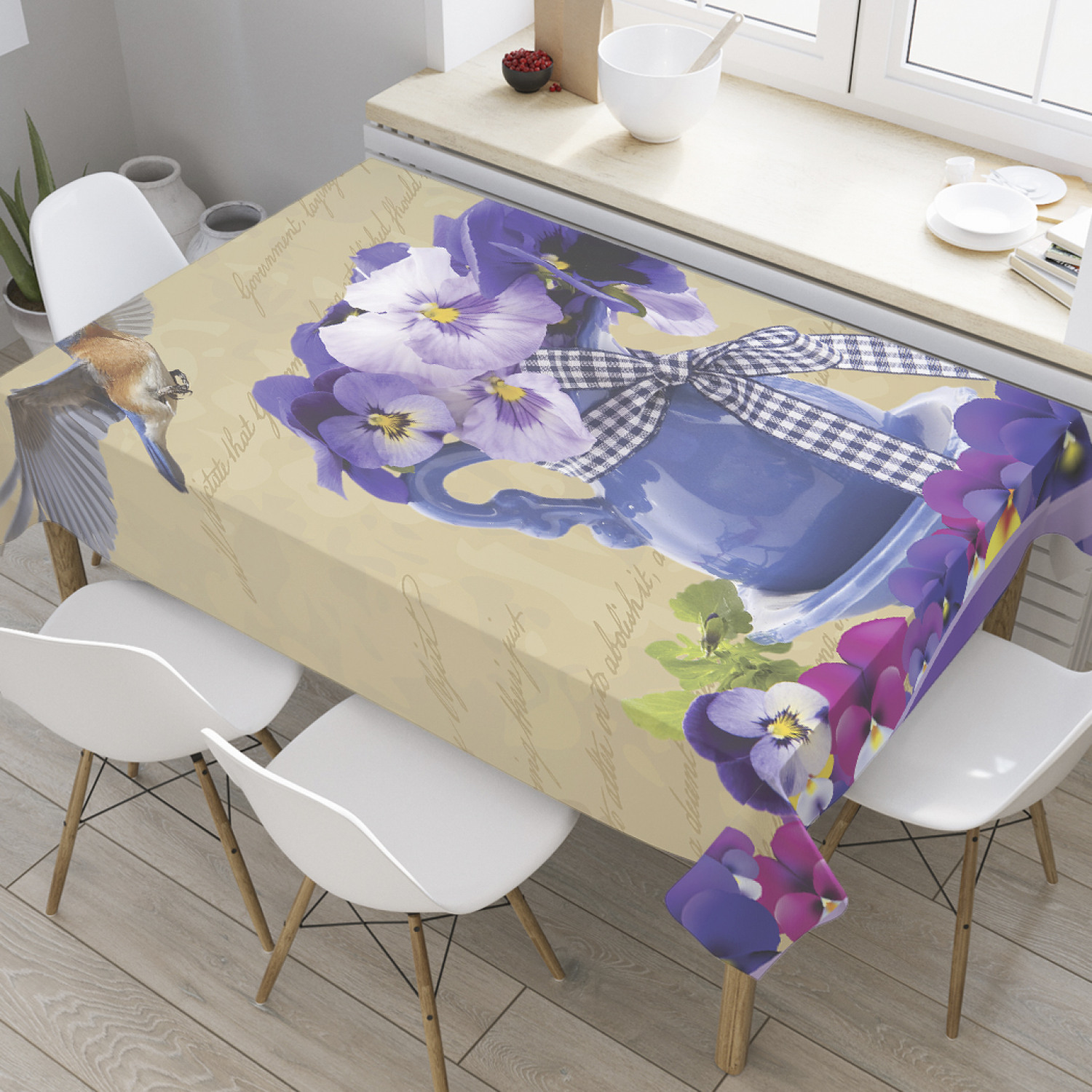 

Скатерть прямоугольная JoyArty "Ваза и птицы" из оксфорда, 180x145 см, Голубой, Ваза и птицы