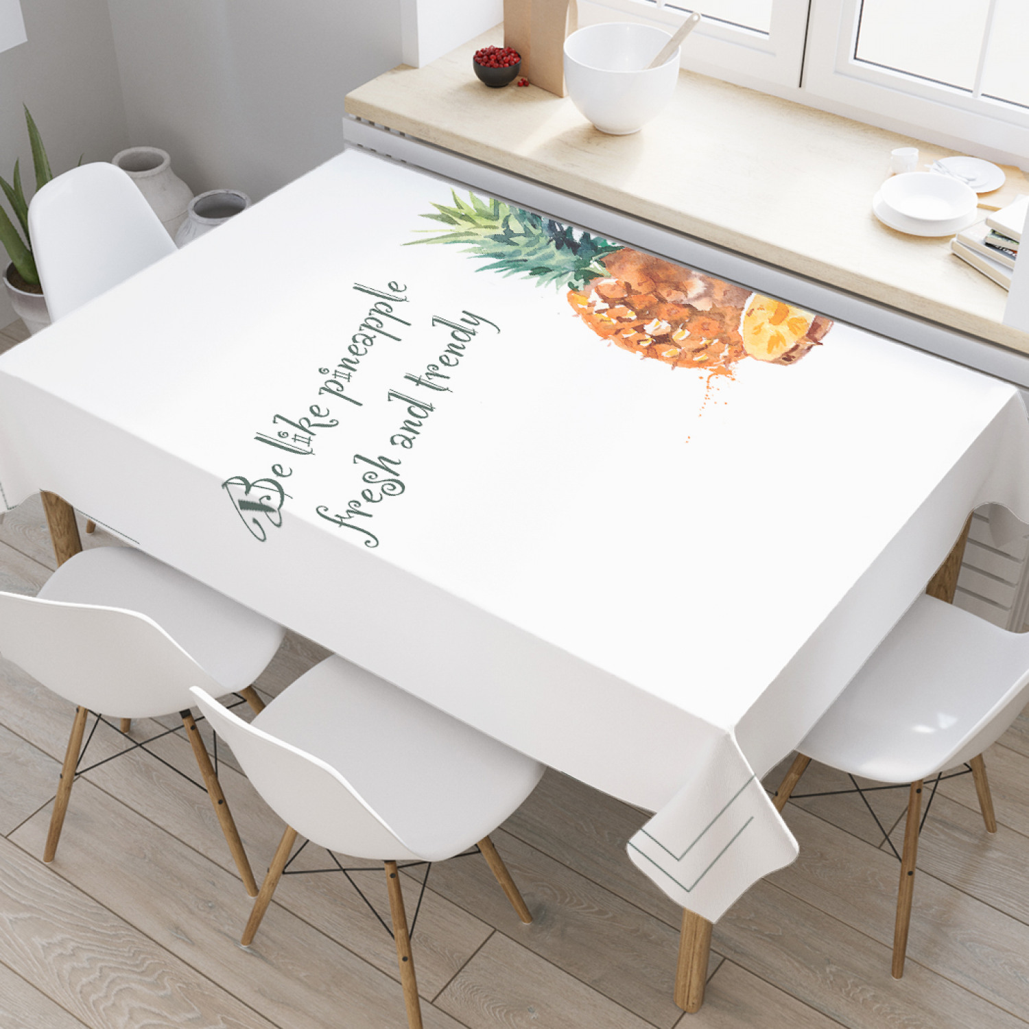 

Скатерть прямоугольная JoyArty "Свежесть ананаса" из оксфорда, 180x145 см, Белый, Свежесть ананаса