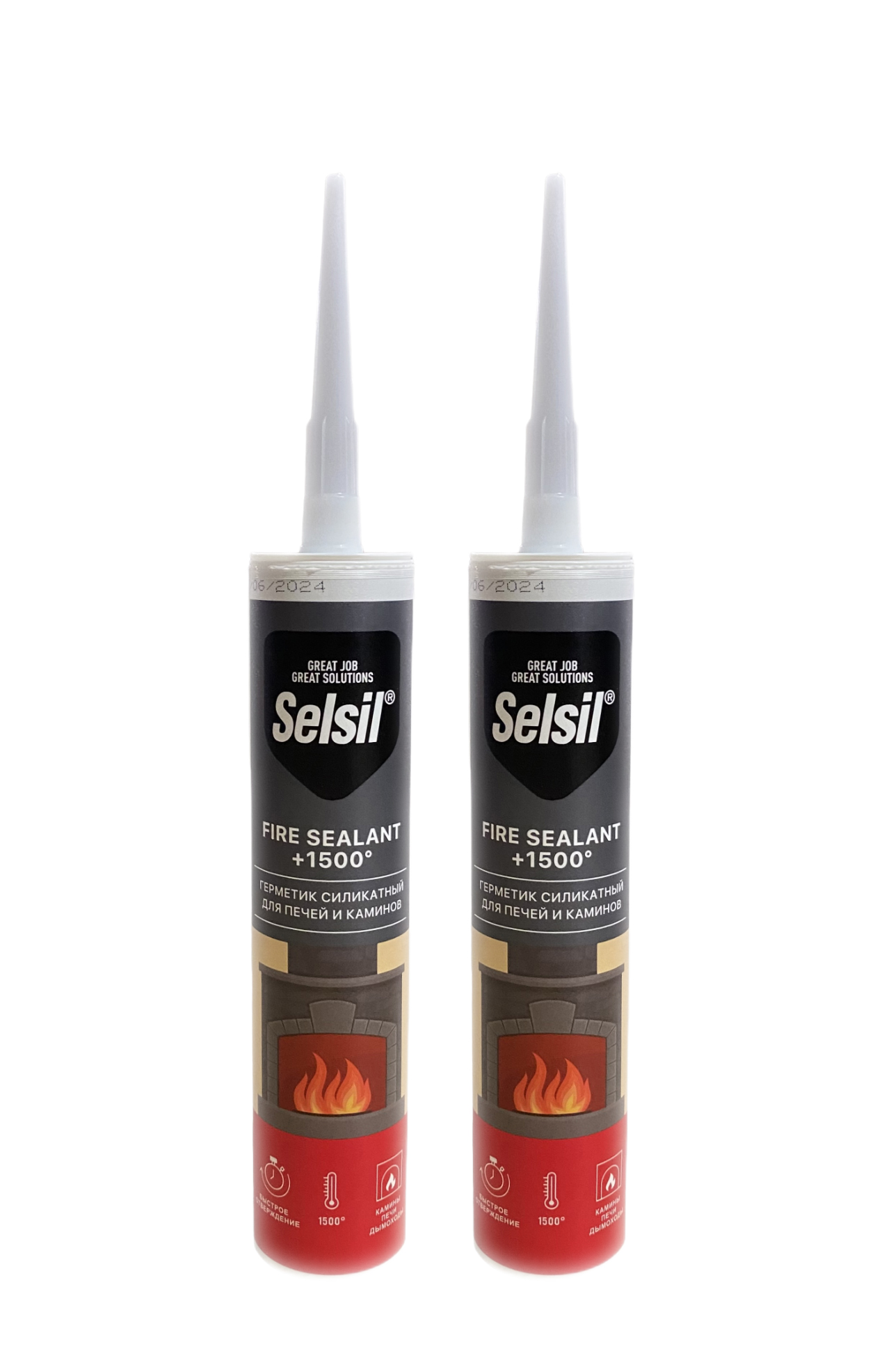 Герметик SelSil Fire Sealant 1500°С для печей и каминов 280 мл. Черный - 2 шт.