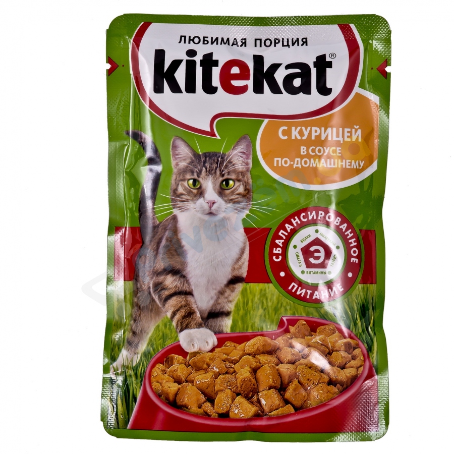 Влажный корм для кошек Kitekat Любимая Порция с курицей, 85 г