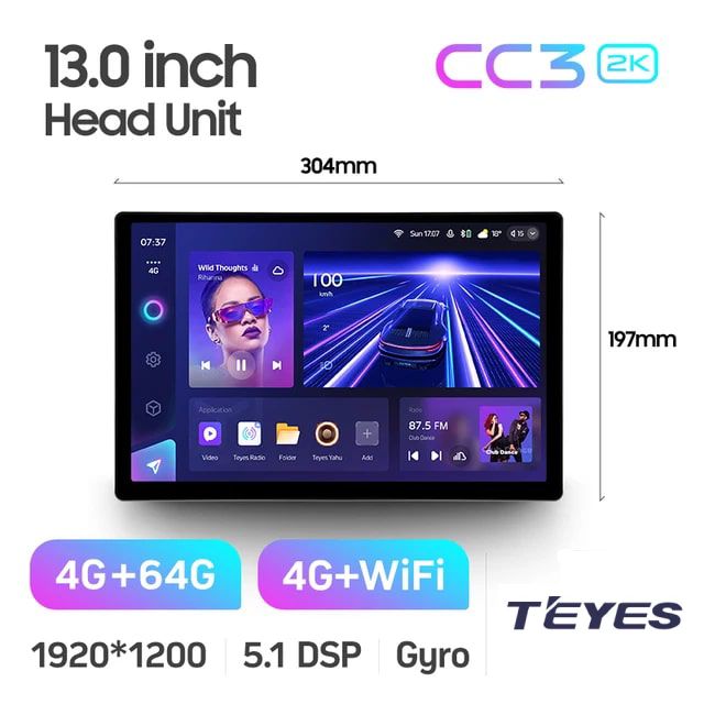 

Магнитола Teyes CC3 2K 4/64GB Универсальная 13 дюймов, CC3 2K 4/64 13"