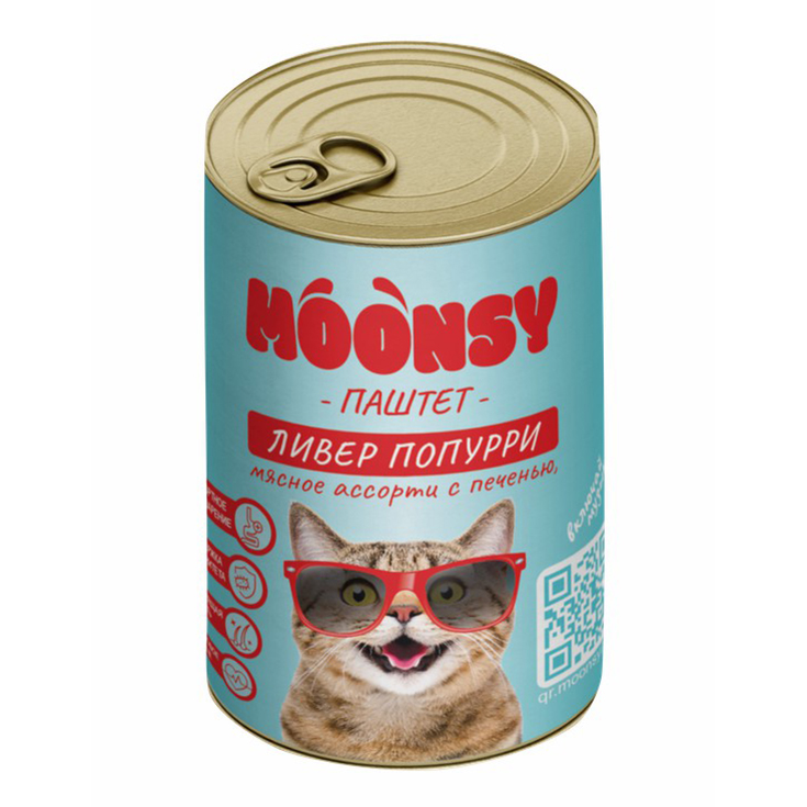 Консервы для кошек Moonsy Паштет Ливер Поппури мясное ассорти с печенью, 260 г