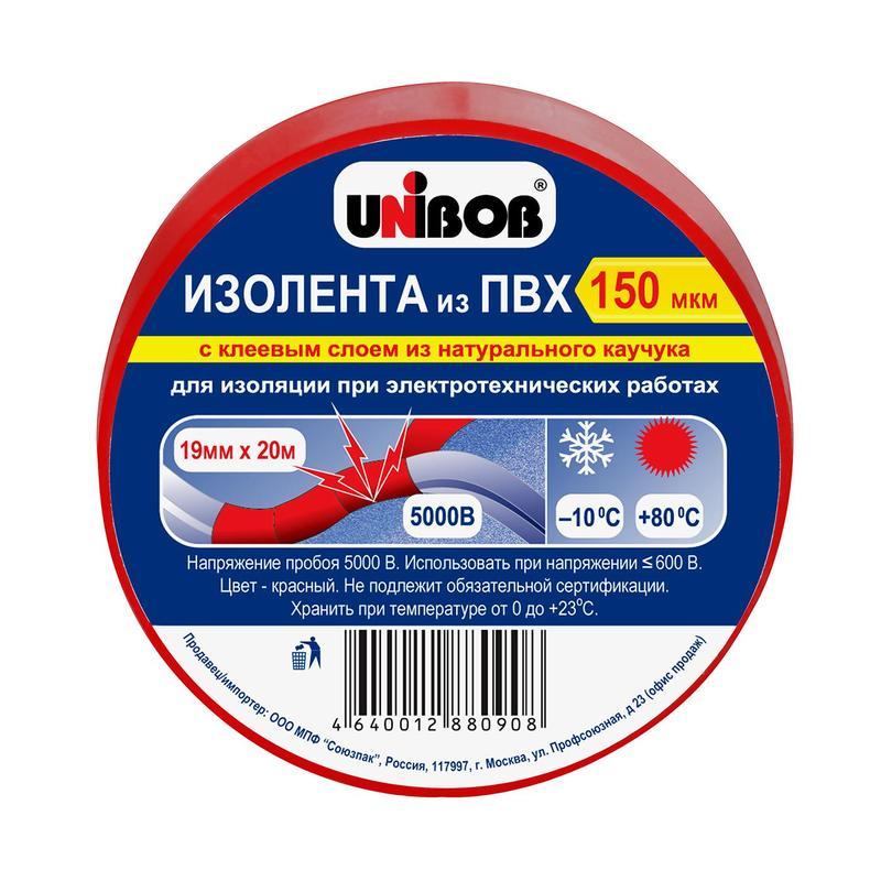 Изолента Unibob ПВХ 19мм x 20м 150мкм красная 10шт