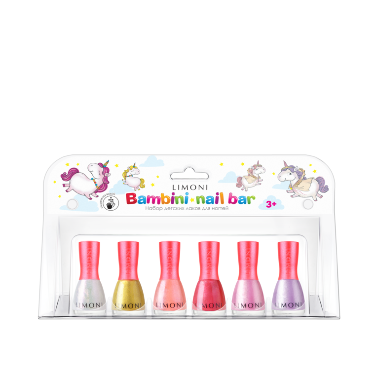 Набор детских лаков для ногтей LIMONI №22 Bambini Nail Bar (лак 1,2,3,4,5,6) 10255/1 набор кистей для макияжа star bambini от limoni 7 шт