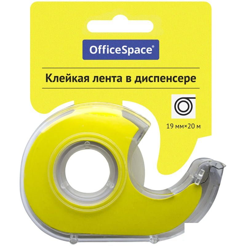 

Клейкая лента канцелярская в диспенсере OfficeSpace 19мм x 20м прозрачная 18 уп, Прозрачный